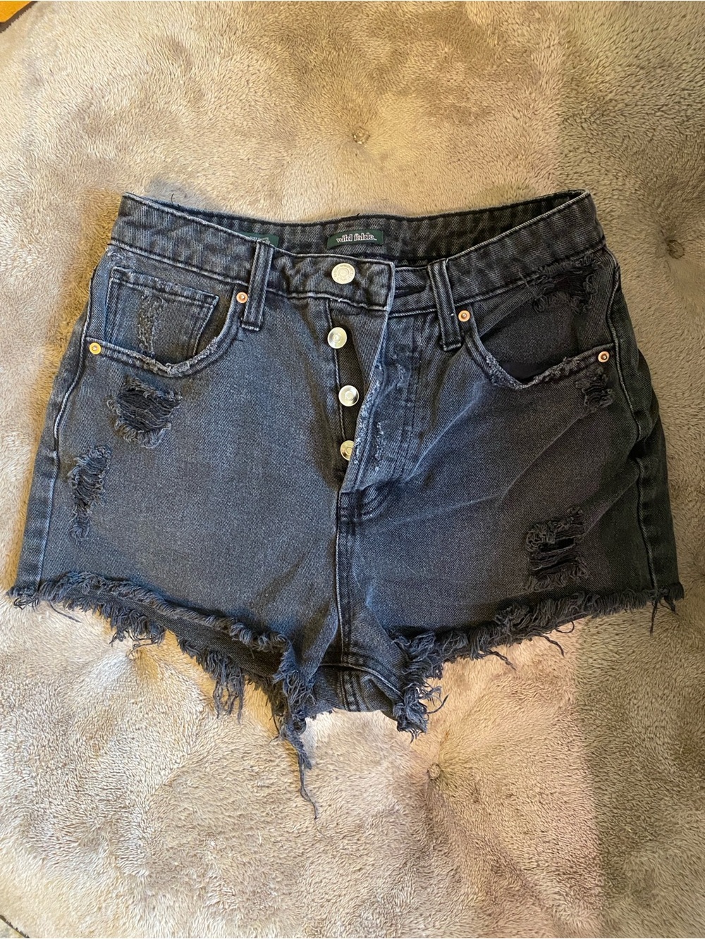 wild fable Black Distressed Button-Front Denim Shorts